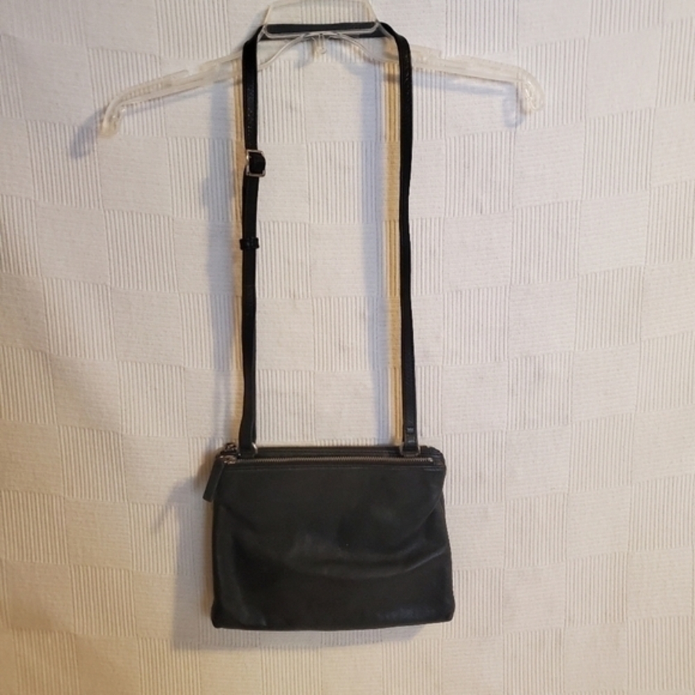 Margot Crossbody Purse Double‎ Zipper Black Soft Leather Handbag